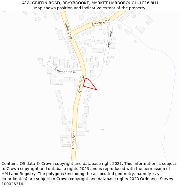 41A, GRIFFIN ROAD, BRAYBROOKE, MARKET HARBOROUGH, LE16 8LH: Location map and indicative extent of plot