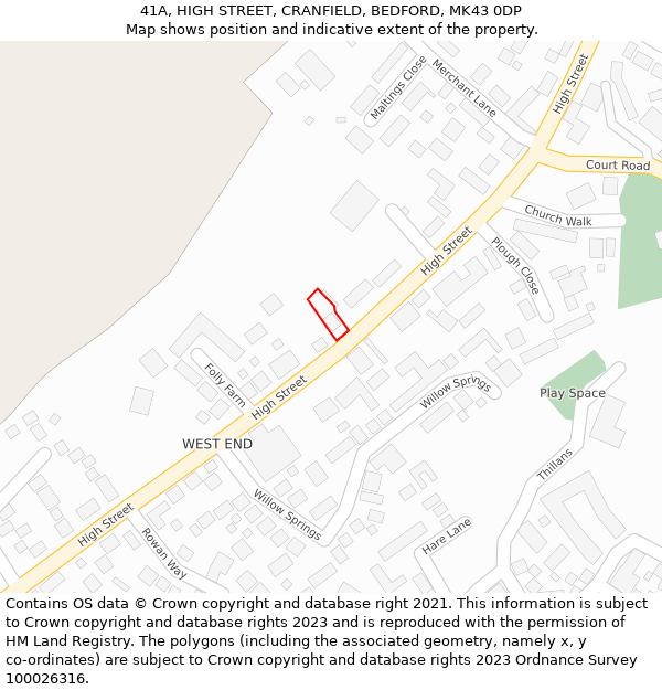 41A, HIGH STREET, CRANFIELD, BEDFORD, MK43 0DP: Location map and indicative extent of plot