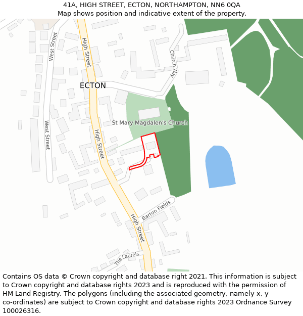 41A, HIGH STREET, ECTON, NORTHAMPTON, NN6 0QA: Location map and indicative extent of plot