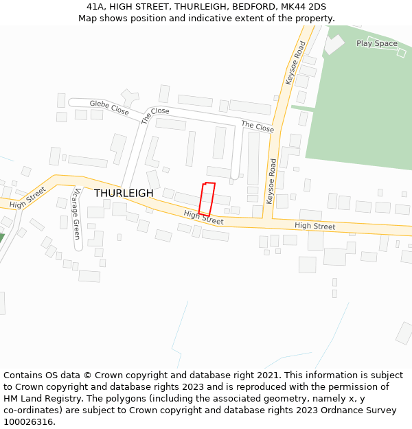 41A, HIGH STREET, THURLEIGH, BEDFORD, MK44 2DS: Location map and indicative extent of plot