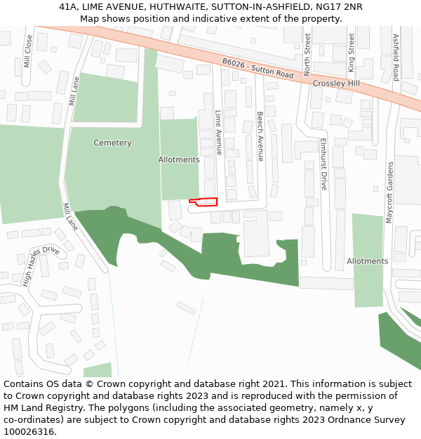 41A, LIME AVENUE, HUTHWAITE, SUTTON-IN-ASHFIELD, NG17 2NR: Location map and indicative extent of plot