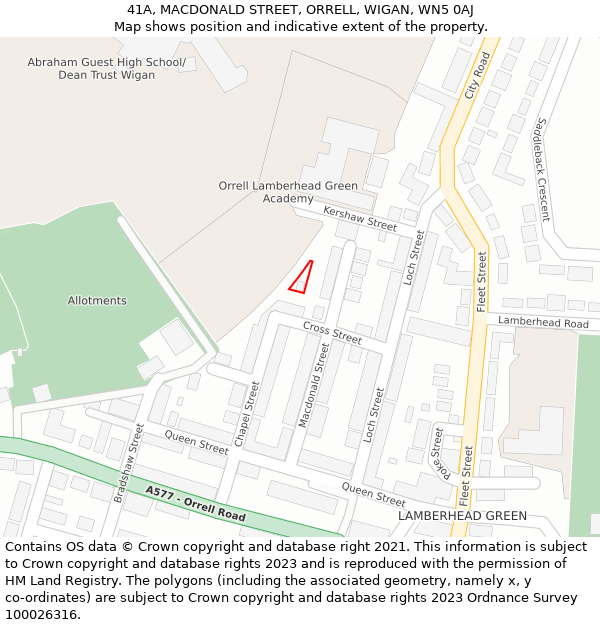 41A, MACDONALD STREET, ORRELL, WIGAN, WN5 0AJ: Location map and indicative extent of plot