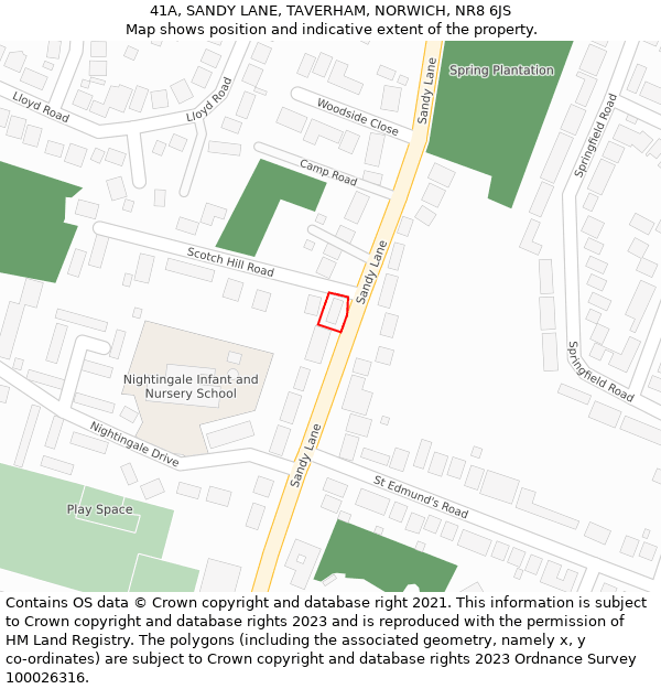 41A, SANDY LANE, TAVERHAM, NORWICH, NR8 6JS: Location map and indicative extent of plot