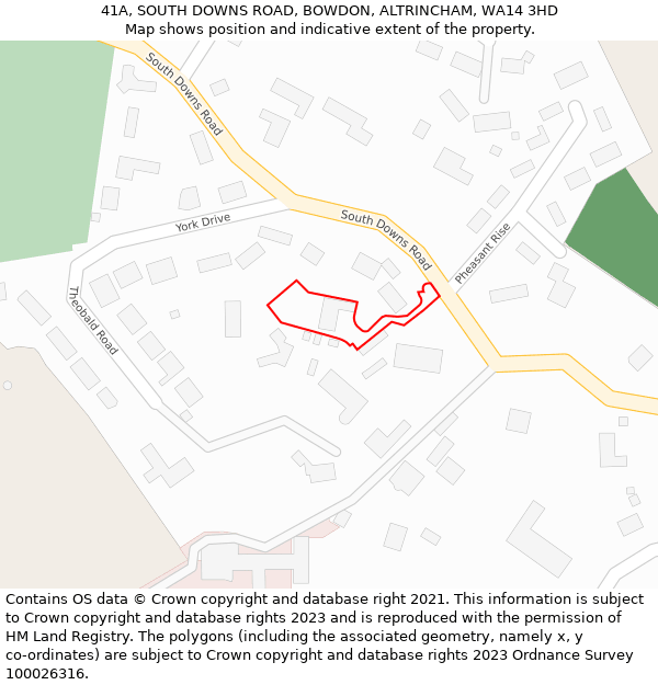41A, SOUTH DOWNS ROAD, BOWDON, ALTRINCHAM, WA14 3HD: Location map and indicative extent of plot