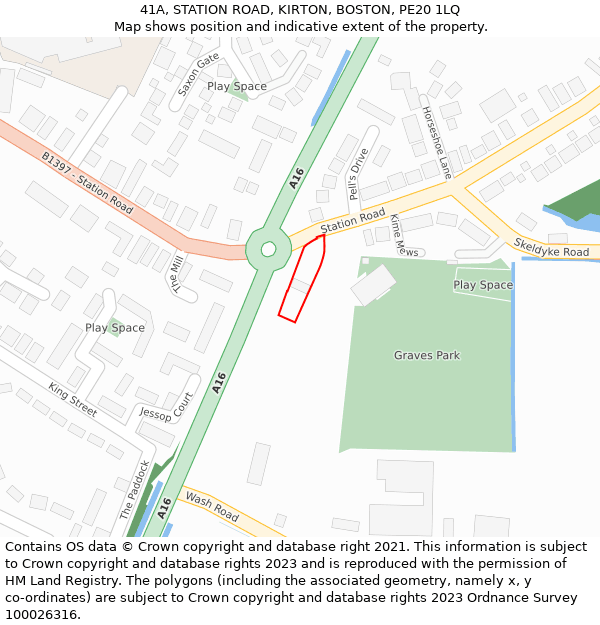 41A, STATION ROAD, KIRTON, BOSTON, PE20 1LQ: Location map and indicative extent of plot