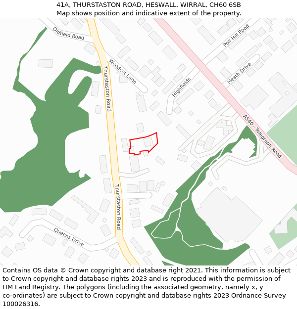 41A, THURSTASTON ROAD, HESWALL, WIRRAL, CH60 6SB: Location map and indicative extent of plot