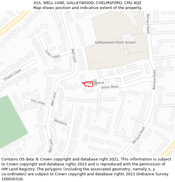 41A, WELL LANE, GALLEYWOOD, CHELMSFORD, CM2 8QZ: Location map and indicative extent of plot