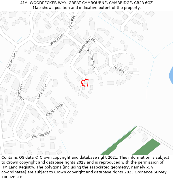 41A, WOODPECKER WAY, GREAT CAMBOURNE, CAMBRIDGE, CB23 6GZ: Location map and indicative extent of plot