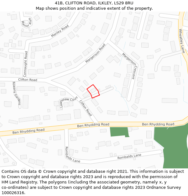 41B, CLIFTON ROAD, ILKLEY, LS29 8RU: Location map and indicative extent of plot