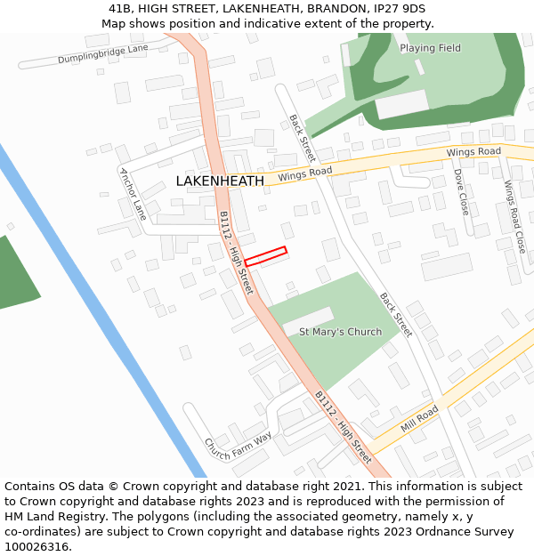 41B, HIGH STREET, LAKENHEATH, BRANDON, IP27 9DS: Location map and indicative extent of plot