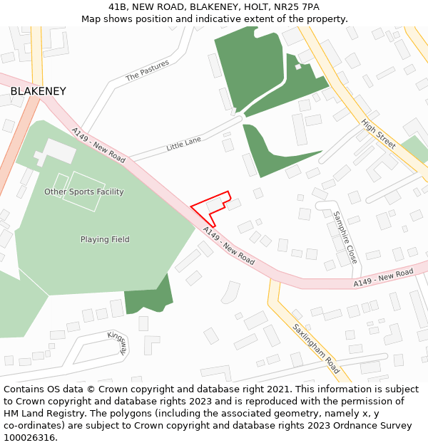 41B, NEW ROAD, BLAKENEY, HOLT, NR25 7PA: Location map and indicative extent of plot