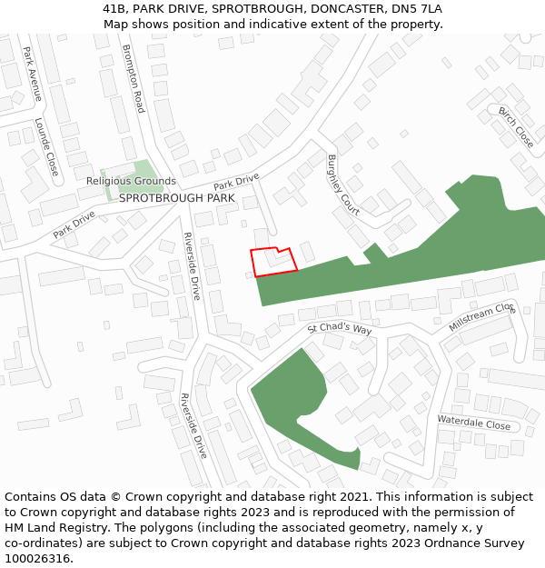 41B, PARK DRIVE, SPROTBROUGH, DONCASTER, DN5 7LA: Location map and indicative extent of plot