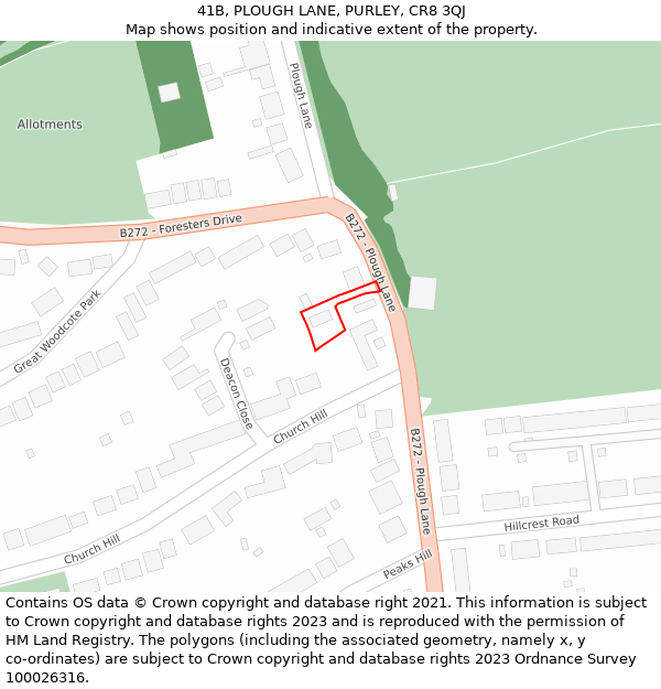 41B, PLOUGH LANE, PURLEY, CR8 3QJ: Location map and indicative extent of plot