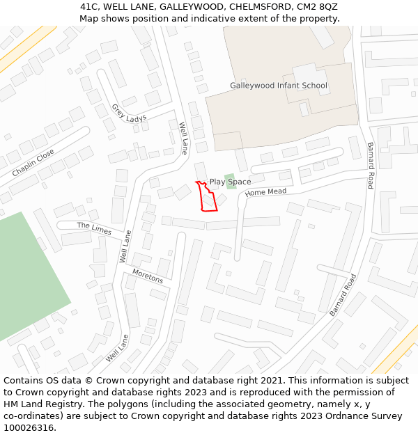 41C, WELL LANE, GALLEYWOOD, CHELMSFORD, CM2 8QZ: Location map and indicative extent of plot