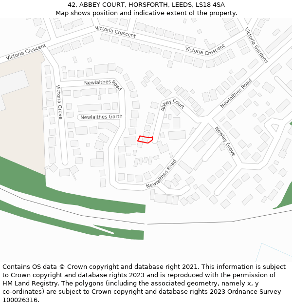 42, ABBEY COURT, HORSFORTH, LEEDS, LS18 4SA: Location map and indicative extent of plot