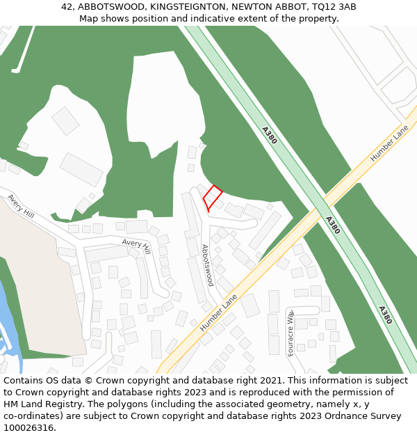 42, ABBOTSWOOD, KINGSTEIGNTON, NEWTON ABBOT, TQ12 3AB: Location map and indicative extent of plot