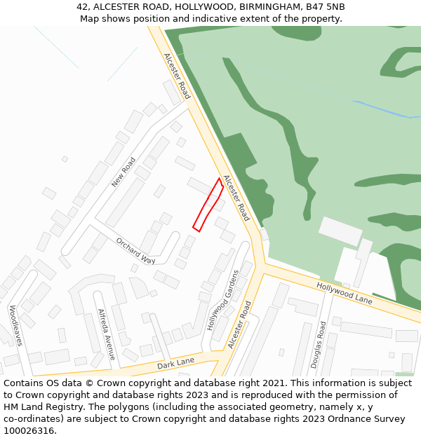 42, ALCESTER ROAD, HOLLYWOOD, BIRMINGHAM, B47 5NB: Location map and indicative extent of plot