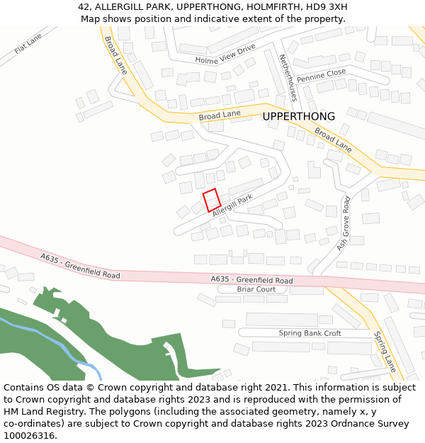 42, ALLERGILL PARK, UPPERTHONG, HOLMFIRTH, HD9 3XH: Location map and indicative extent of plot