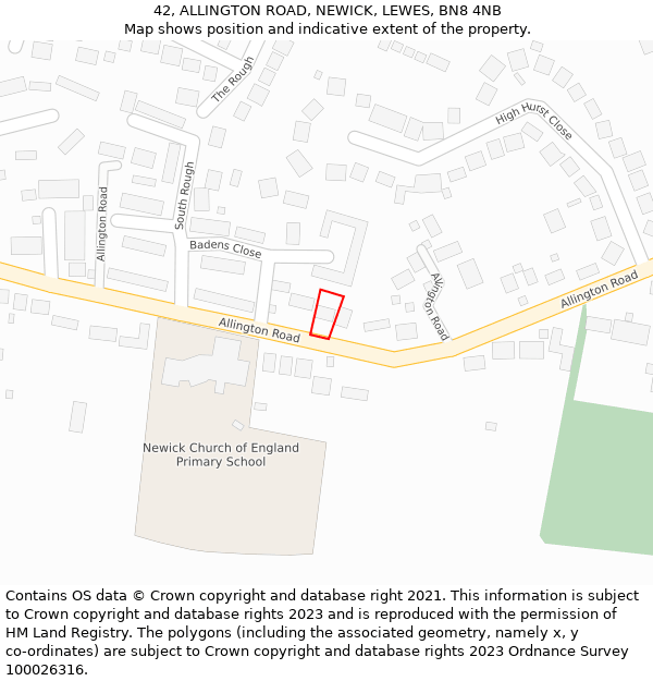 42, ALLINGTON ROAD, NEWICK, LEWES, BN8 4NB: Location map and indicative extent of plot