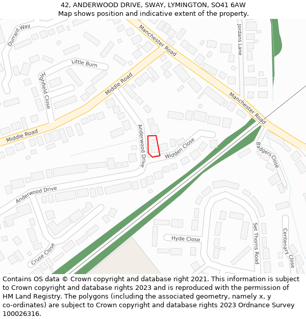 42, ANDERWOOD DRIVE, SWAY, LYMINGTON, SO41 6AW: Location map and indicative extent of plot