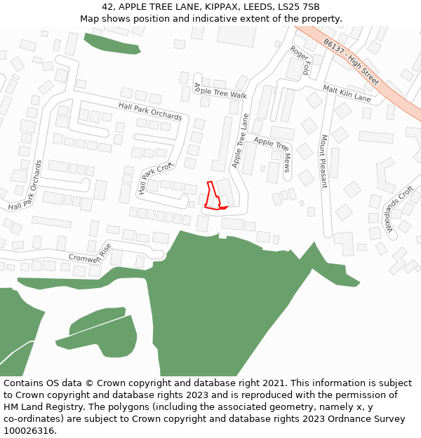 42, APPLE TREE LANE, KIPPAX, LEEDS, LS25 7SB: Location map and indicative extent of plot