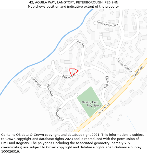 42, AQUILA WAY, LANGTOFT, PETERBOROUGH, PE6 9NN: Location map and indicative extent of plot