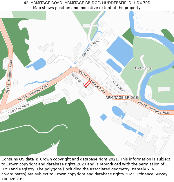 42, ARMITAGE ROAD, ARMITAGE BRIDGE, HUDDERSFIELD, HD4 7PD: Location map and indicative extent of plot