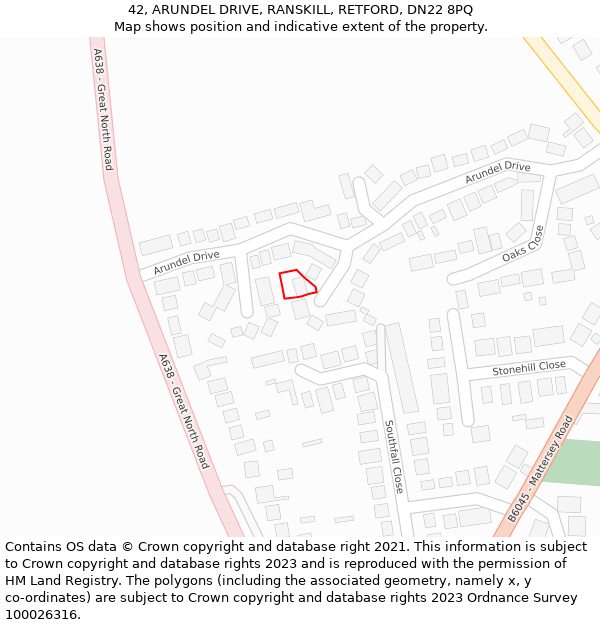 42, ARUNDEL DRIVE, RANSKILL, RETFORD, DN22 8PQ: Location map and indicative extent of plot