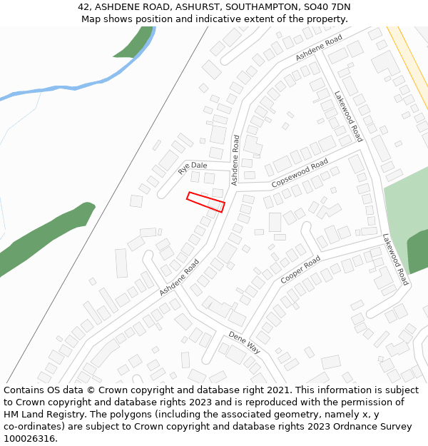 42, ASHDENE ROAD, ASHURST, SOUTHAMPTON, SO40 7DN: Location map and indicative extent of plot