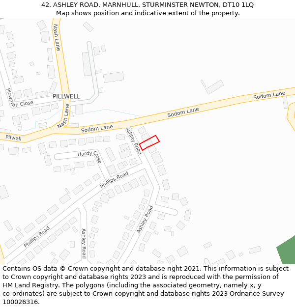 42, ASHLEY ROAD, MARNHULL, STURMINSTER NEWTON, DT10 1LQ: Location map and indicative extent of plot