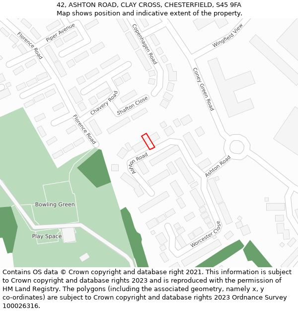 42, ASHTON ROAD, CLAY CROSS, CHESTERFIELD, S45 9FA: Location map and indicative extent of plot