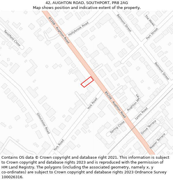 42, AUGHTON ROAD, SOUTHPORT, PR8 2AG: Location map and indicative extent of plot