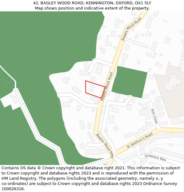 42, BAGLEY WOOD ROAD, KENNINGTON, OXFORD, OX1 5LY: Location map and indicative extent of plot