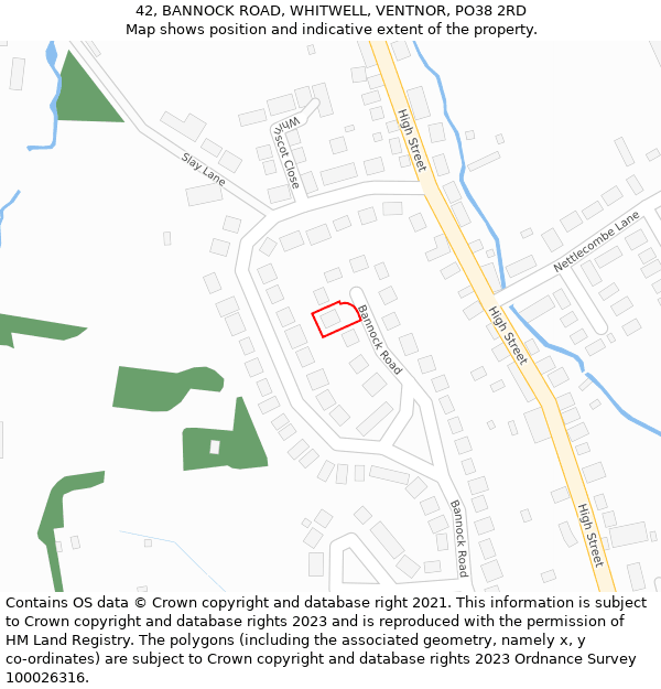 42, BANNOCK ROAD, WHITWELL, VENTNOR, PO38 2RD: Location map and indicative extent of plot