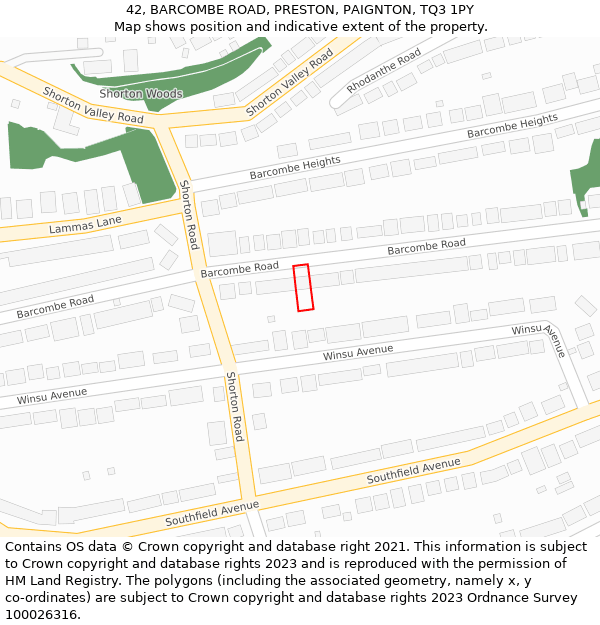42, BARCOMBE ROAD, PRESTON, PAIGNTON, TQ3 1PY: Location map and indicative extent of plot