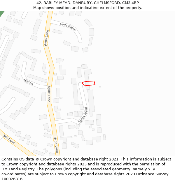 42, BARLEY MEAD, DANBURY, CHELMSFORD, CM3 4RP: Location map and indicative extent of plot