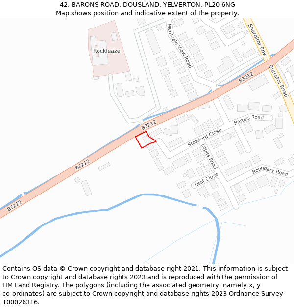 42, BARONS ROAD, DOUSLAND, YELVERTON, PL20 6NG: Location map and indicative extent of plot