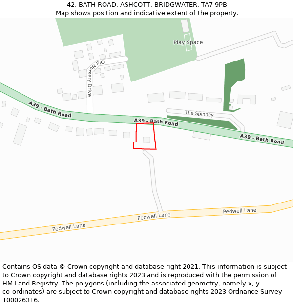 42, BATH ROAD, ASHCOTT, BRIDGWATER, TA7 9PB: Location map and indicative extent of plot