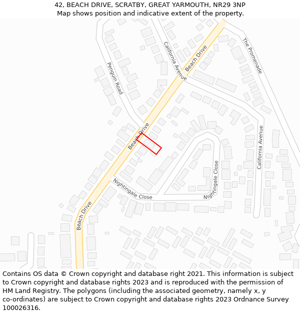 42, BEACH DRIVE, SCRATBY, GREAT YARMOUTH, NR29 3NP: Location map and indicative extent of plot