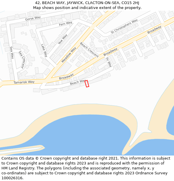 42, BEACH WAY, JAYWICK, CLACTON-ON-SEA, CO15 2HJ: Location map and indicative extent of plot