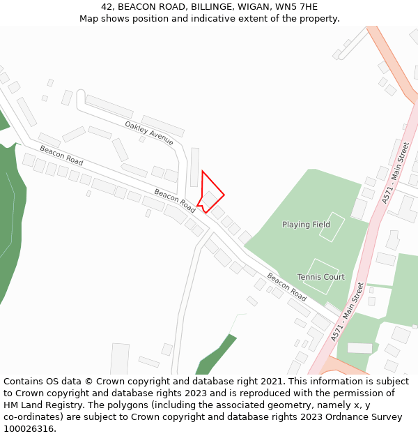 42, BEACON ROAD, BILLINGE, WIGAN, WN5 7HE: Location map and indicative extent of plot