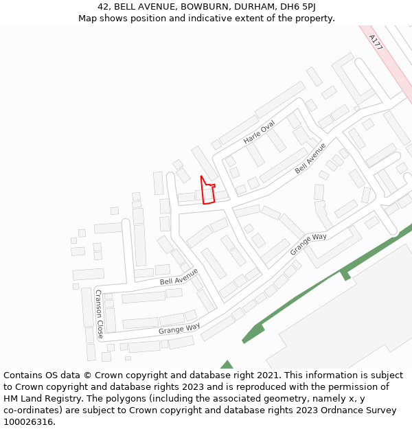 42, BELL AVENUE, BOWBURN, DURHAM, DH6 5PJ: Location map and indicative extent of plot