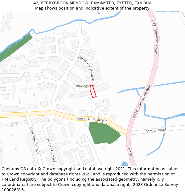 42, BERRYBROOK MEADOW, EXMINSTER, EXETER, EX6 8UA: Location map and indicative extent of plot