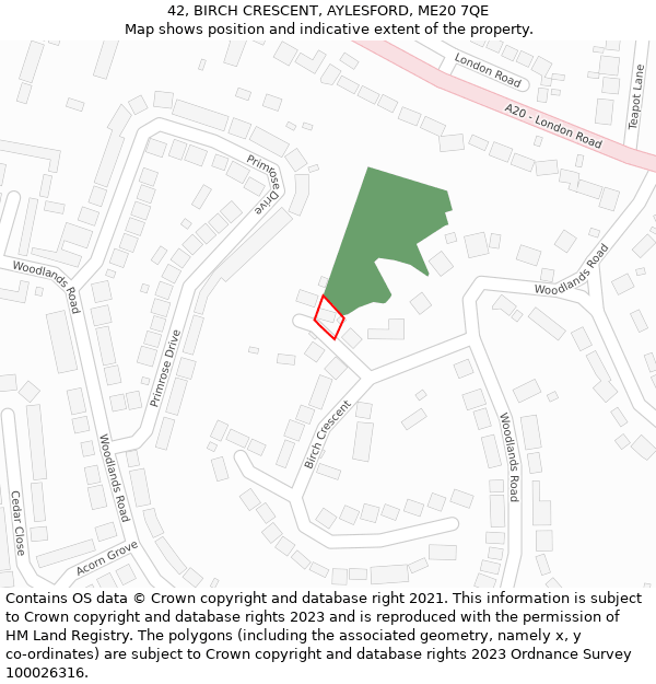 42, BIRCH CRESCENT, AYLESFORD, ME20 7QE: Location map and indicative extent of plot
