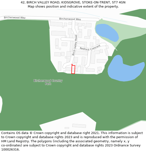 42, BIRCH VALLEY ROAD, KIDSGROVE, STOKE-ON-TRENT, ST7 4GN: Location map and indicative extent of plot