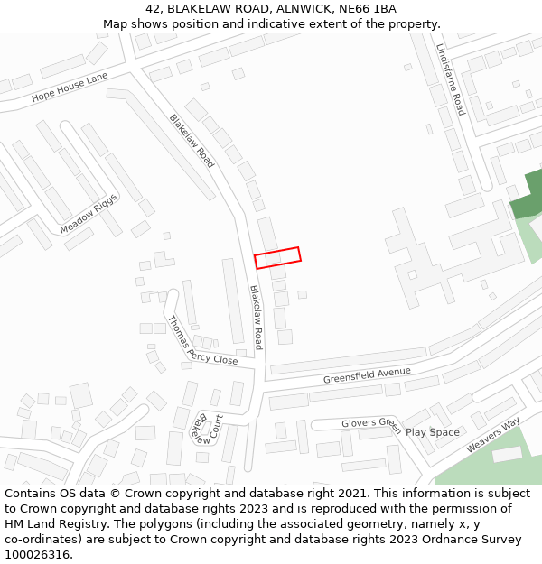 42, BLAKELAW ROAD, ALNWICK, NE66 1BA: Location map and indicative extent of plot