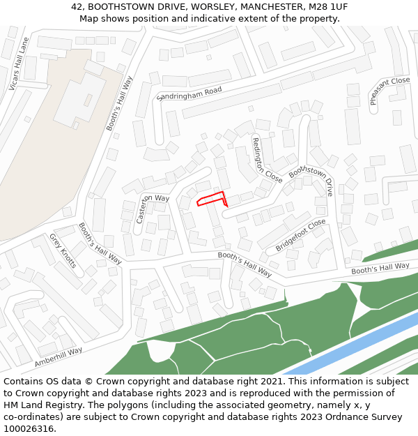 42, BOOTHSTOWN DRIVE, WORSLEY, MANCHESTER, M28 1UF: Location map and indicative extent of plot