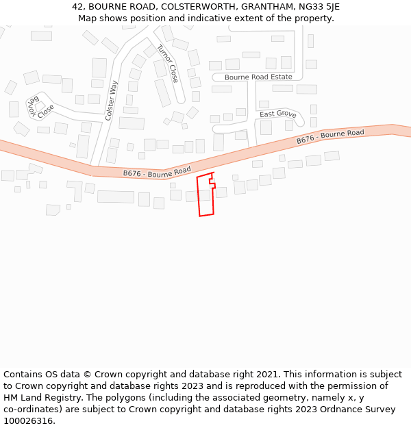 42, BOURNE ROAD, COLSTERWORTH, GRANTHAM, NG33 5JE: Location map and indicative extent of plot