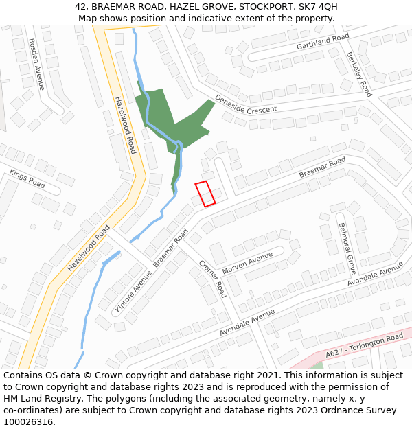 42, BRAEMAR ROAD, HAZEL GROVE, STOCKPORT, SK7 4QH: Location map and indicative extent of plot