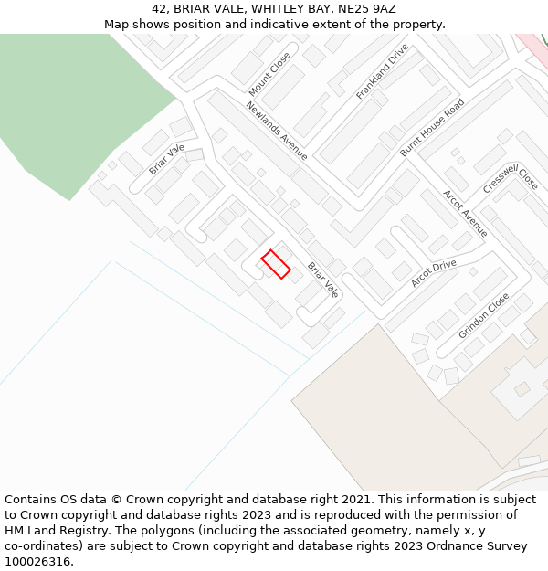 42, BRIAR VALE, WHITLEY BAY, NE25 9AZ: Location map and indicative extent of plot